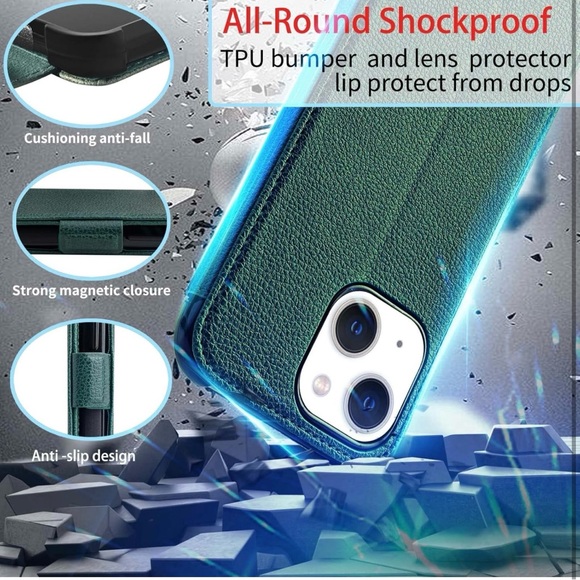 NIB iPhone 13 Green Wallet Phone Case and Screen Protector - Picture 10 of 12